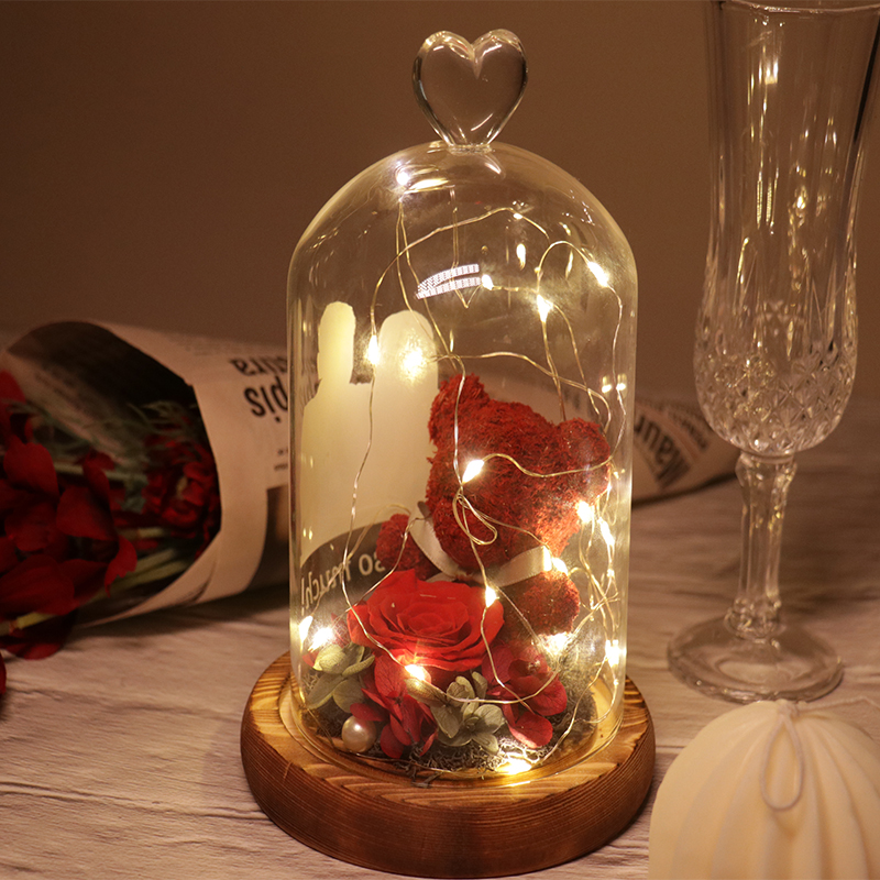 Lampada con paralume in vetro personalizzato per San Valentino con fiori  stabilizzati