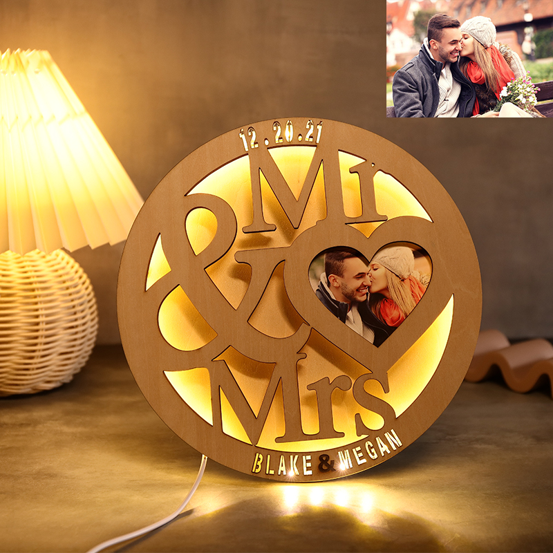 Lampada personalizzata in legno con foto Mr&Mrs