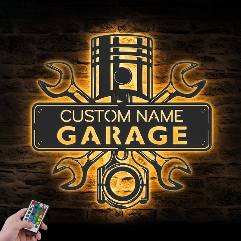 Cartello con nome in metallo per garage personalizzato